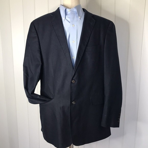 Saddlebred Men's Two Button Navy Blue Blazer Cotton Sport Coat Jacket Size 42L - Picture 2 of 13